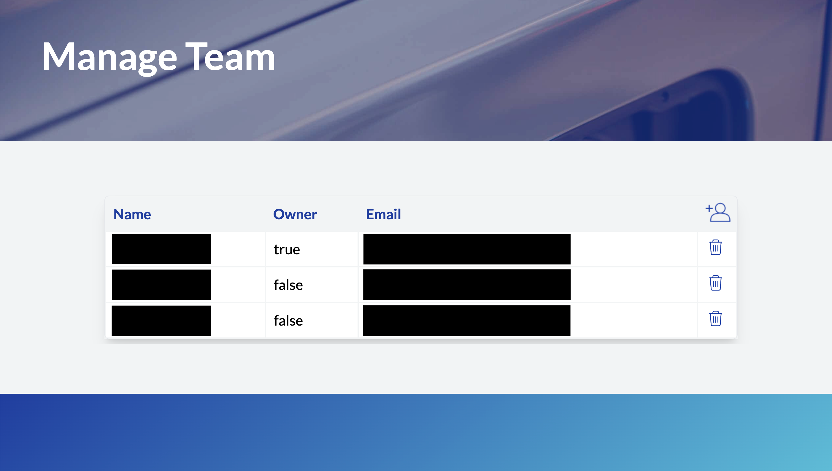 Manage Team page in the partner portal