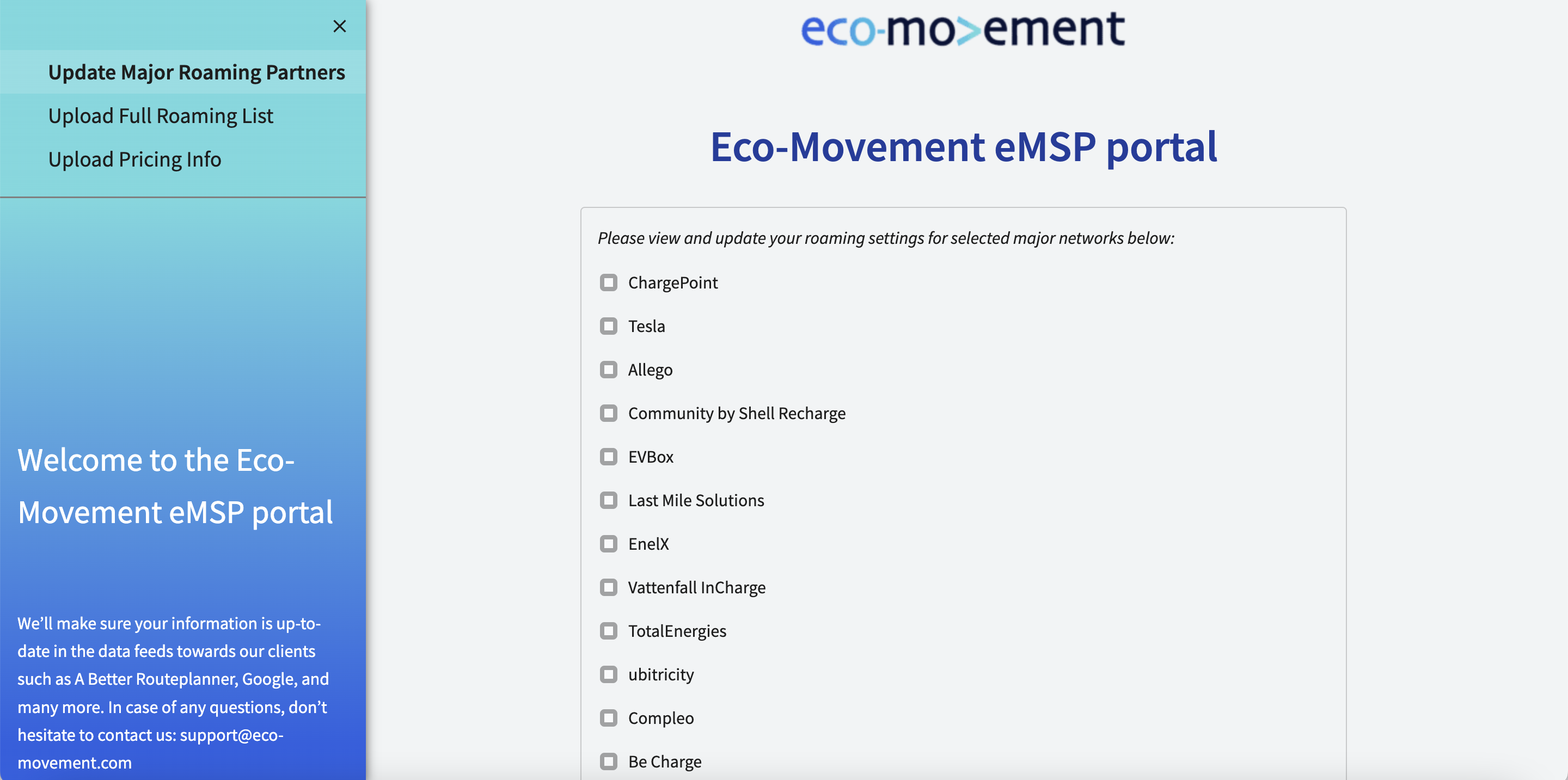 Update Major Roaming Partners page in the roaming portal