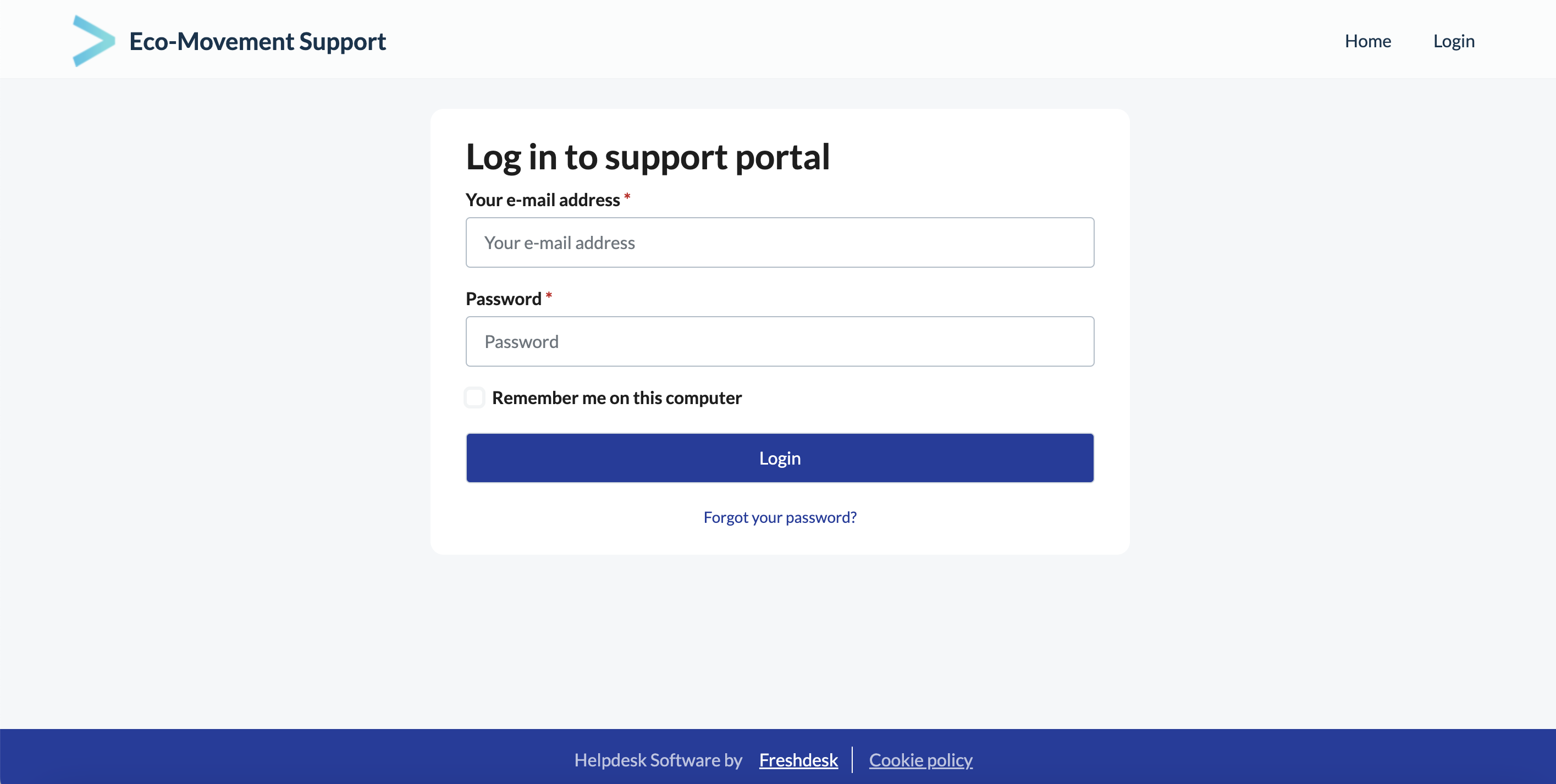 Login screen in the support portal